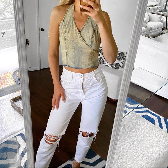 π ZARA WHITE HIGH WAIST DISTRESSED RAW HEM JEANS! - Picture 7 of 16